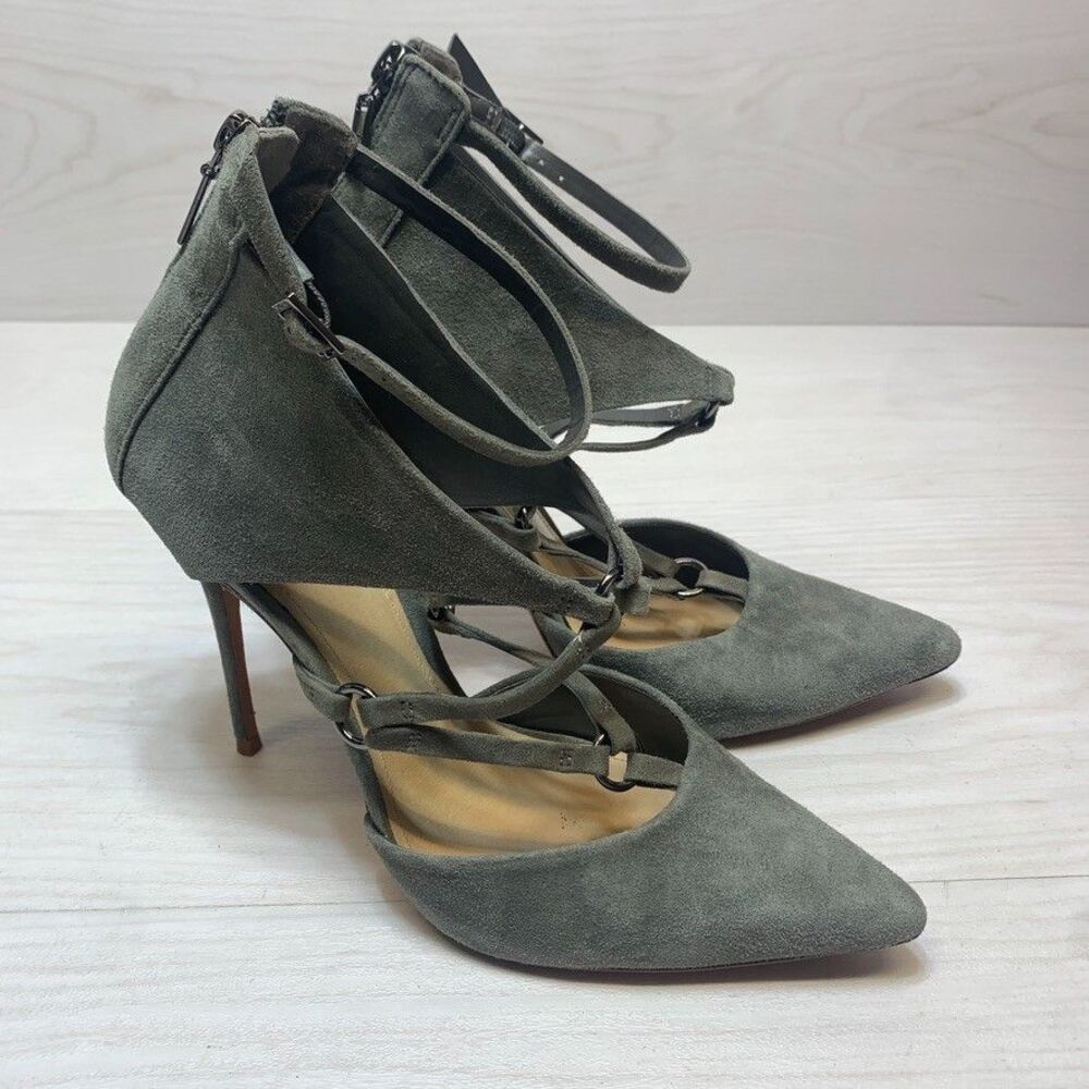 Schutz Dez Harness Cage Heels Womens Size 9.5 B Suede Pointy Toe Stiletto Pump